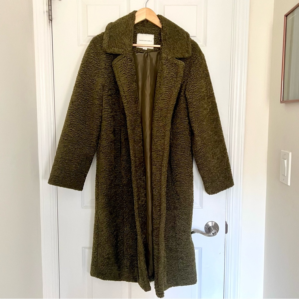 American Eagle Faux Sherpa Fuzzy Coat | Long Jacket | XS